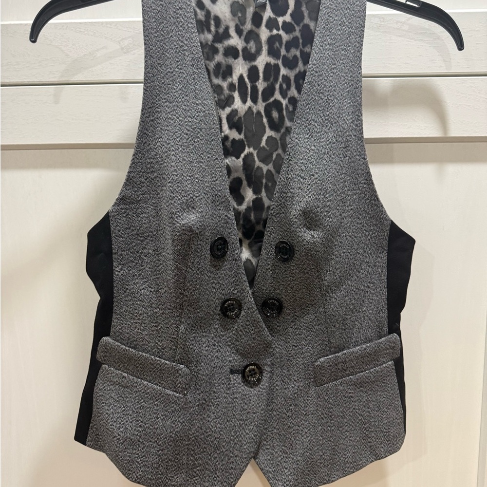 Express Gray and Black Leopard Print Vest